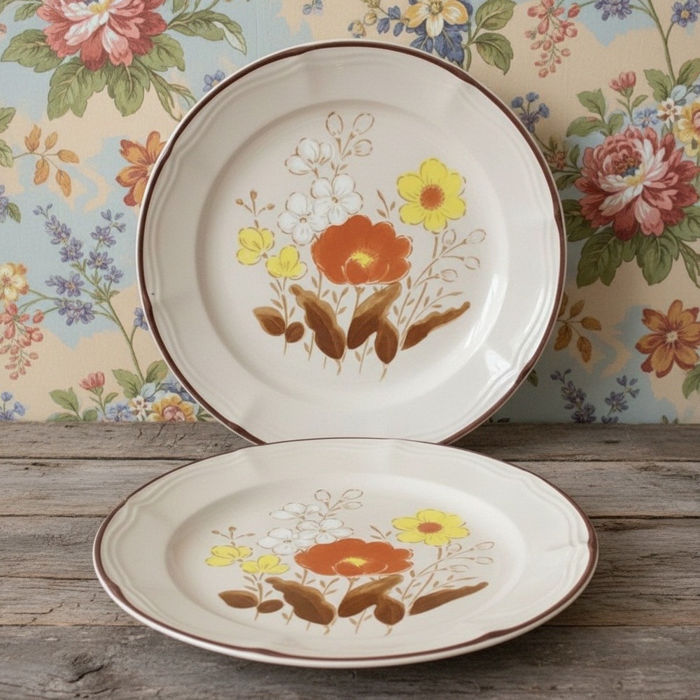 Design Two Stoneware Normandy Dinner Plates #1524, Set of 2, Vintage Dinnerware